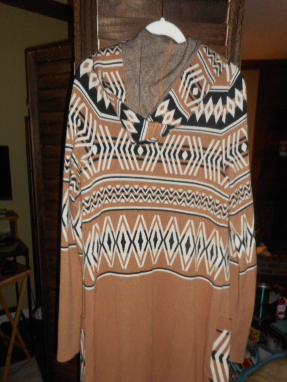 Rachel Zoe Aztec Western print hooded duster sweater cardigan, Medium - Picture 2 of 8